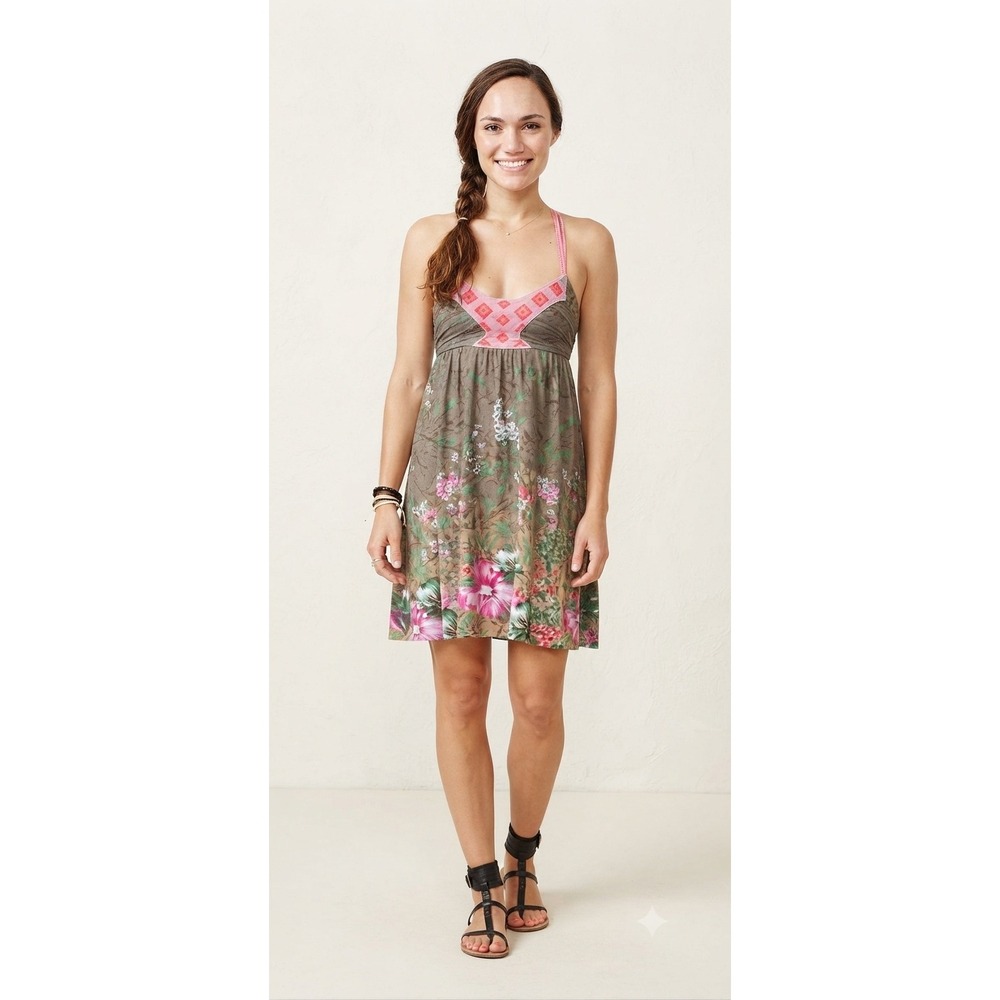 Free People Mini Dress Womens Small Brown Floral Boho Strappy Summer Dress‎